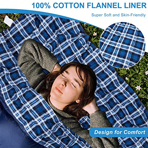 AGEMORE Cotton Flannel Double Sleeping Bag for Camping, Backpacking Or Hiking. Queen Size 2 Person Waterproof Sleeping Bag...