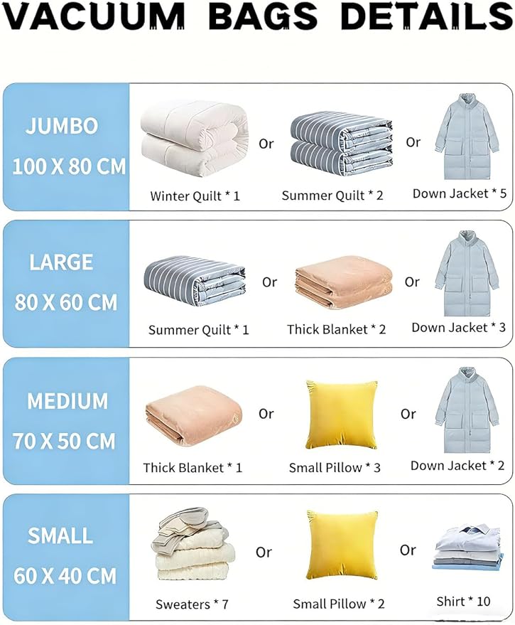 Vacuum Storage Bags for Travel and Home,Space Saver Bags for Clothes,(with Electric Pump and Hand Pump, Large, 8-Pack 80 * 100)