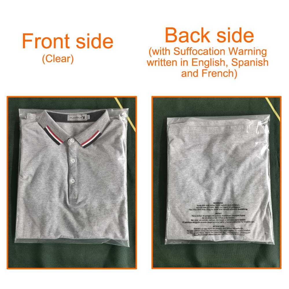 Belinlen 200 Count 12x15 Inch Self Seal Clear Poly Bags with Suffocation Warning for Packaging Clothing, T Shirts, Decorative Wrappers and More with Permanent Adhesive (1.5mil)