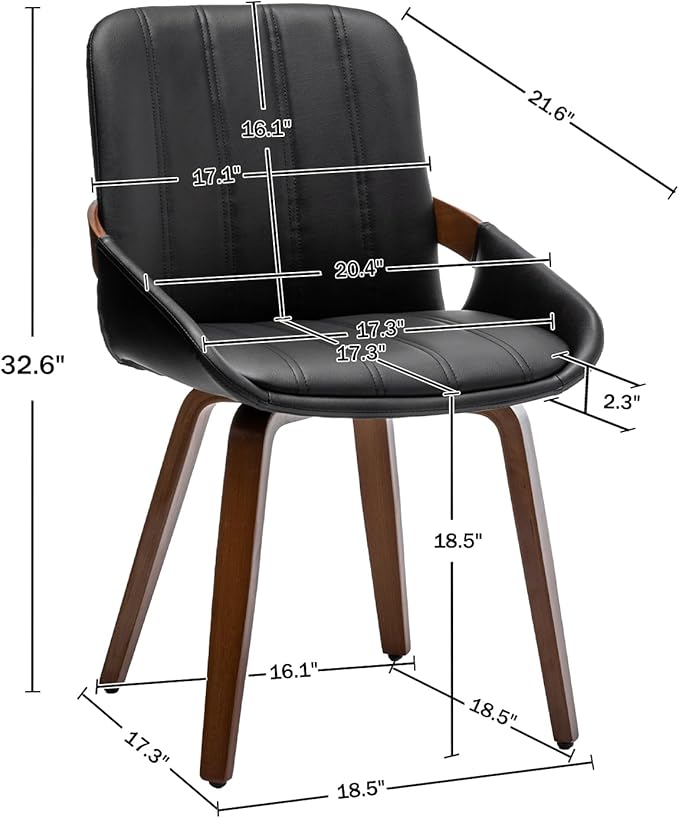 YOUUGIOR Mid Century Modern Faux Leather Upholstered Dining Chairs,Armless Accent Chairs with Sturdy Natural Wood Legs,Bamboo Backrest Support for Kitchen&Dining Room Chairs(Set of 4,Black PU)