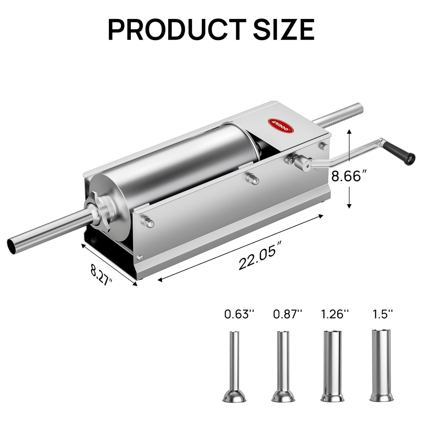 ARINOO Horizontal Sausage Stuffer 5L / 11LBS,Manual Sausage Stuffer Machine,Stainless Steel Dual-Speed Sausage Maker with 4 Stuffing Tubes for Home & Commercial Use
