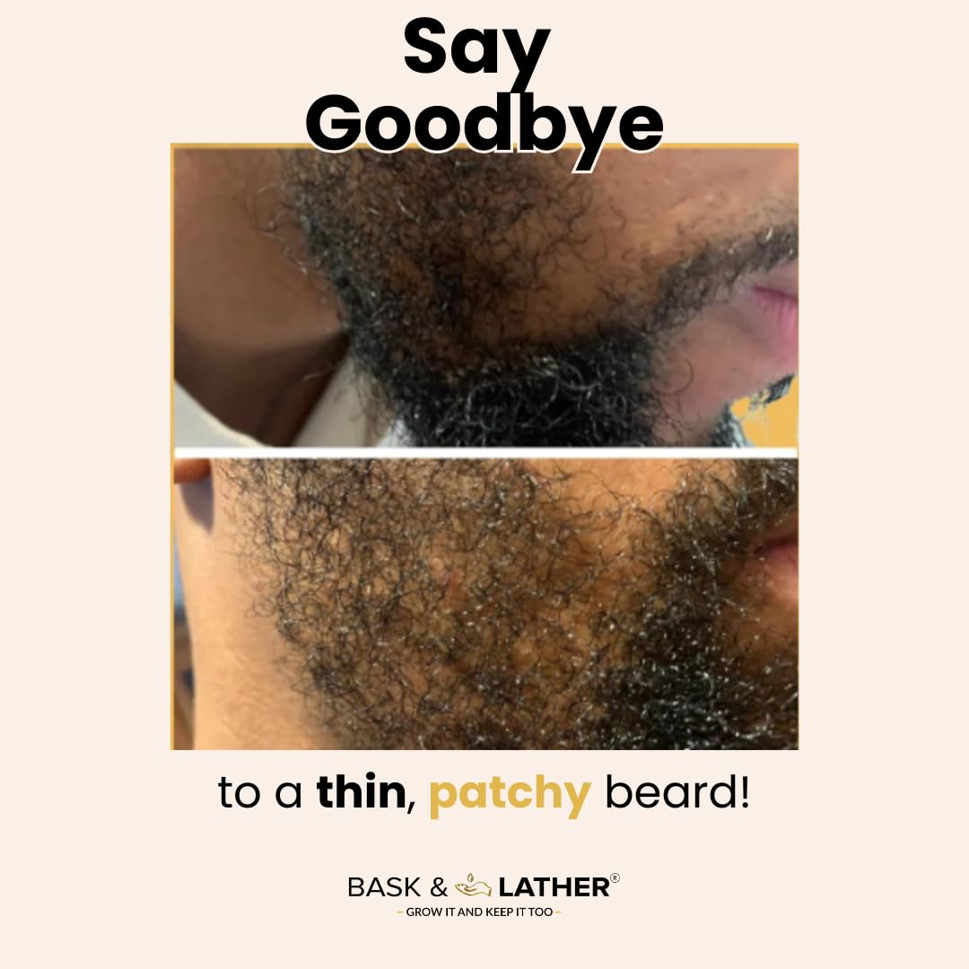 Bask & Lather Beard Growth Oil, Frizz Free Hair Oil for Men Beard Care with Vitamins & Natural Ingredients to Hydrate, Smooth &