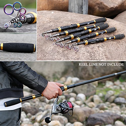 Sougayilang Telescopic Fishing Rod - 24 Ton Carbon Fiber Ultralight Fishing Pole with CNC Reel Seat, Portable Retractable ...