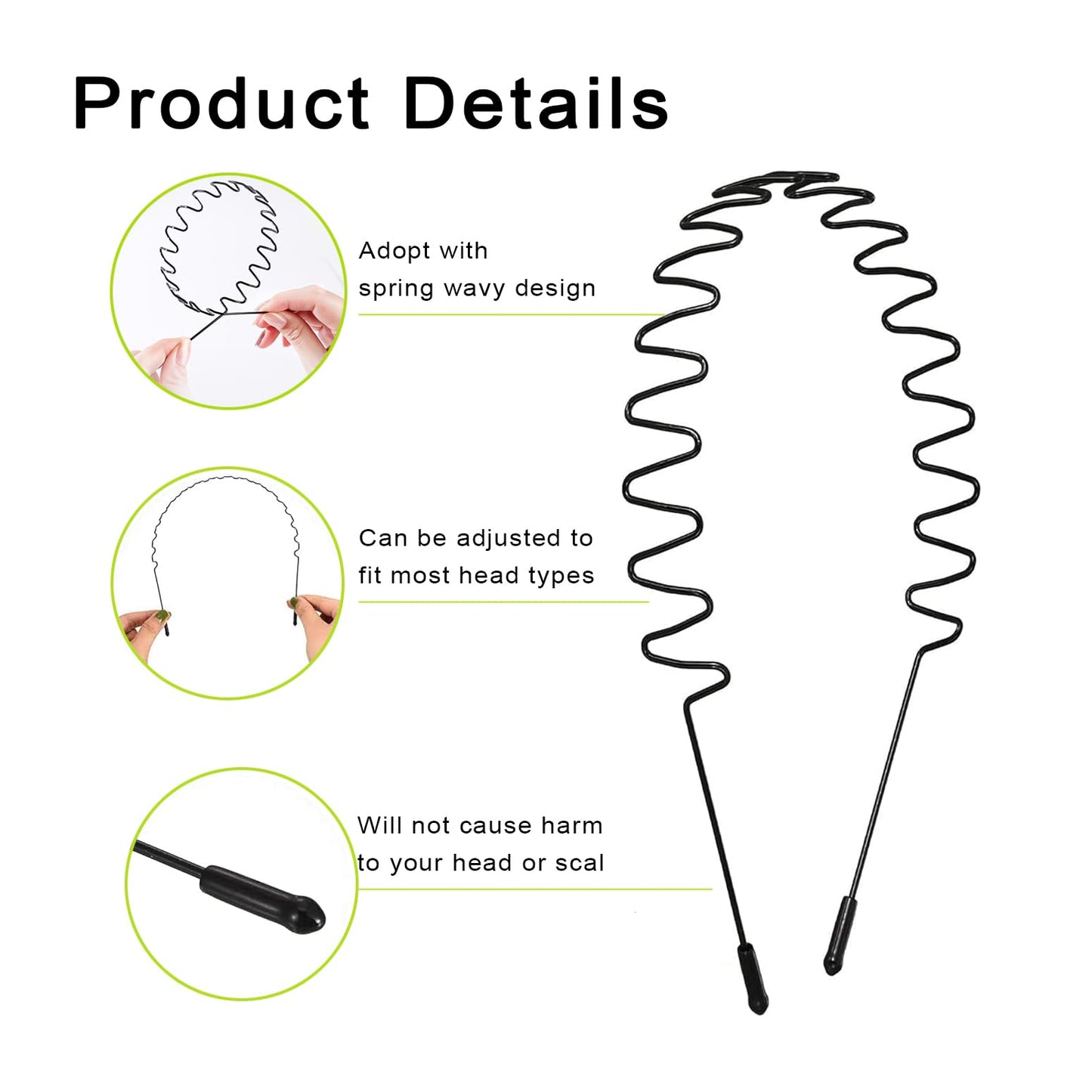 JERLITU Metal Headbands, With Teeth Hairband for Men, Womens Headbands, Unisex Black Wavy Spring Outdoor Sports, Simple Elastic