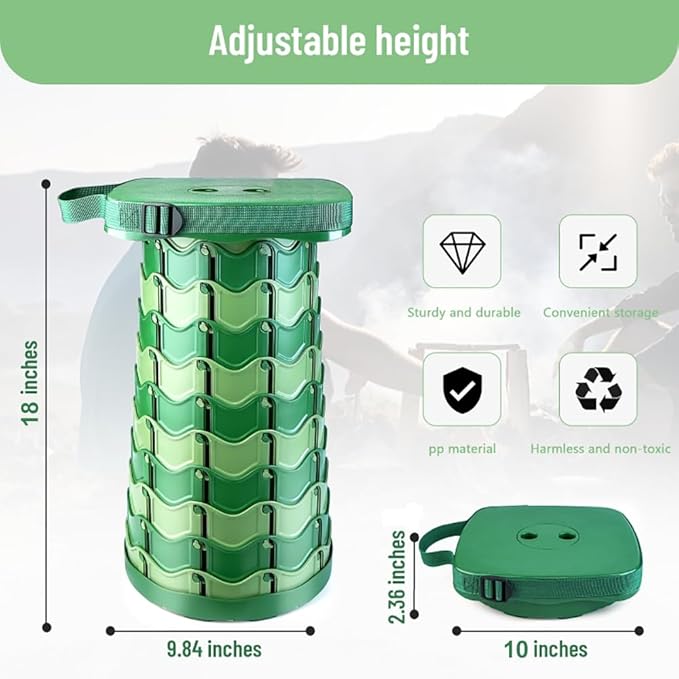 Outward Gear Upgraded Folding Stool Large Square Surface 550lbs Load Capacity Heavy Duty Collapsible Portable Telescopic Stool for Camping Travel Hiking (Camouflage)