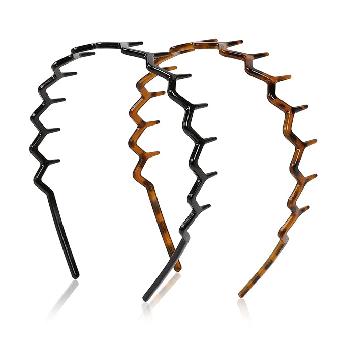 WOVOWOVO Zig Zag Headbands, 2PCS Plastic Wavy Hair Band with Teeth, Comb Headbands for Women and Men, Classic 90s Hairband...