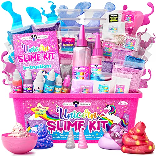 Original Stationery Unicorn Glow-in-The-Dark Slime Kit for Girls Ages 7–12, DIY Slime Making Set with 25+ Mix-Ins & Activa...