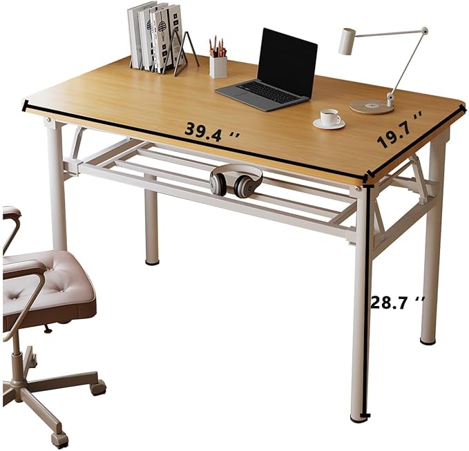 Mrsanmu Small Folding Desk No Assembly,39.4 Inch Folding Computer Desk Small Foldable Table for Home Office.