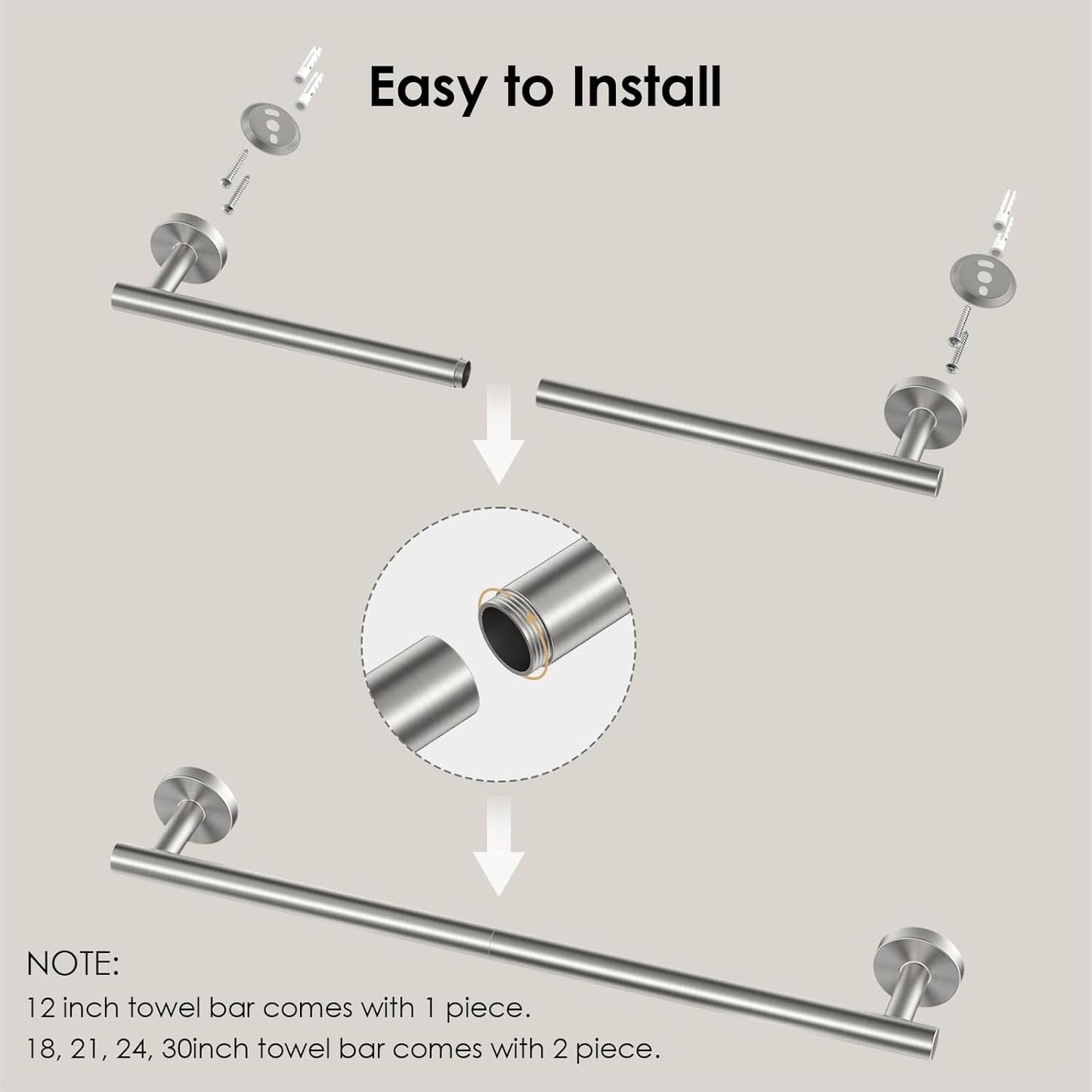 FORIOUS Towel Bar Wall Mounted, Stainless Steel Towel Racks for Bathroom, Includes Wall Mounting Hardware (Brushed Nickel, 20 Inch)