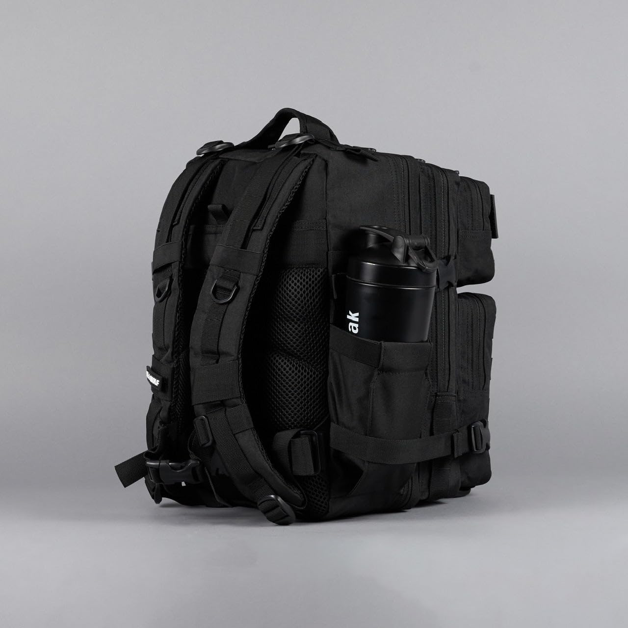 WOLFpak 25L Tactical Gym Backpack (Alpha Black) Durable 1000D Waterproof Oxford Material with MOLLE Webbing, Laptop Pocket & Dual Cup Holders
