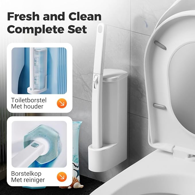 Disposable Toilet Cleaning System, 15.7'' Extended Handle Toilet Bowl Cleaner Wand, Wall Mounted Toilets Brush Holder & Refills Set, Toilets Cleaning Tool for Bathroom (28, Ocean)