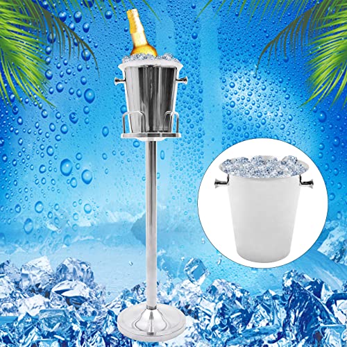 Champagne Ice Bucket with Stand, 5L/1.1Gal Stainless Steel Wine Bucket on Stand Ice Cube Chiller Container Standing Ice Bu...