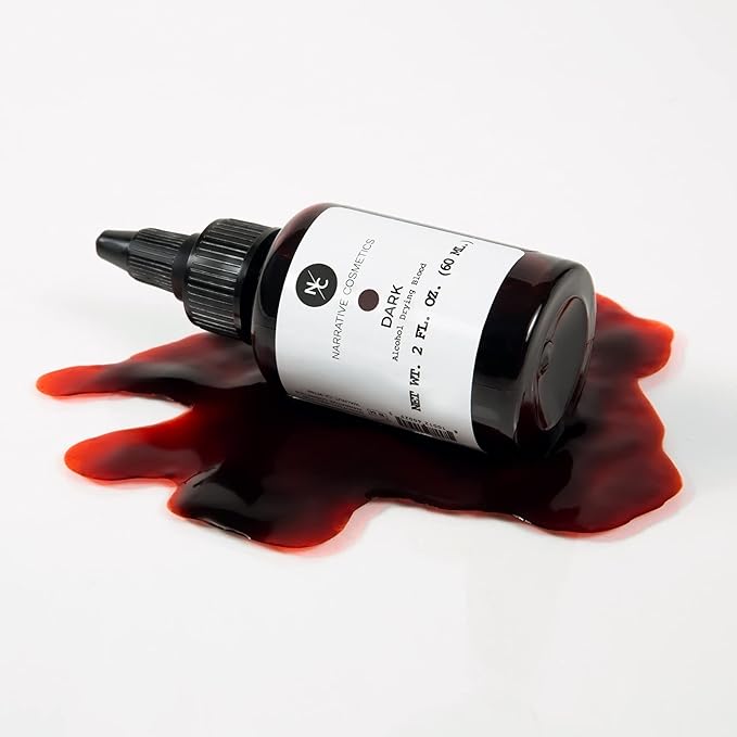 Narrative Cosmetics Alcohol Drying Blood, Ultra-Realistic Fake Liquid Blood, SFX Makeup for the Stage, Film, Halloween, and Cosplay - Dark 2oz