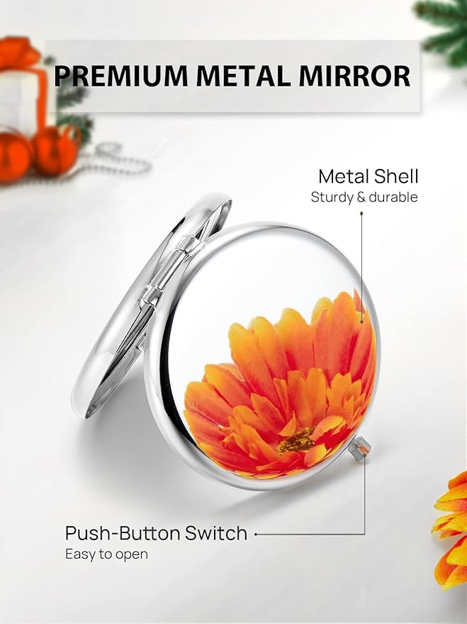 Compact Mirror Bulk, Pack of 12 Double-Sided 1X/2X Magnifying Metal Makeup Mirrors(Round, Silver)