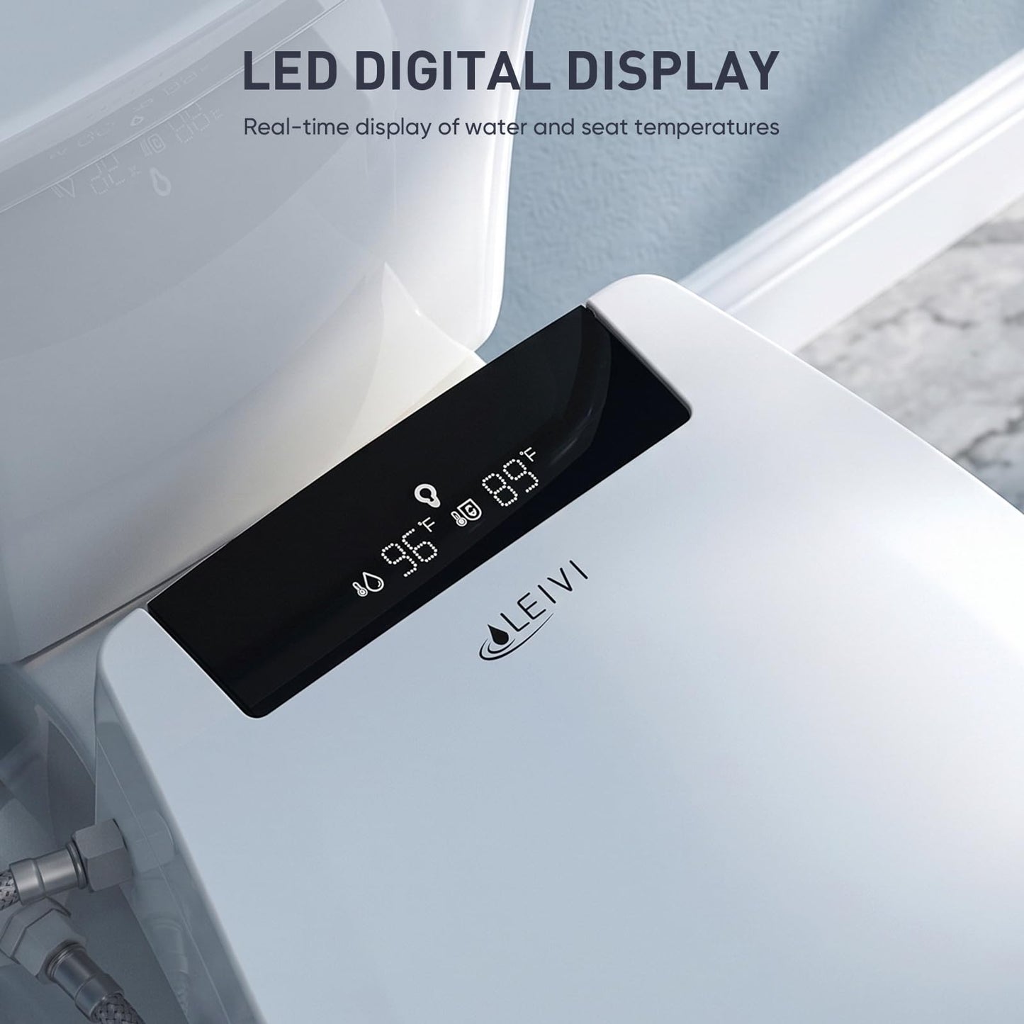 LEIVI Electric Bidet Toilet Seat with Auto Open & Close Lid, Digital LED Display, Heated Seat, Night Light, Bidet with Warm Water and Dryer, Elongated