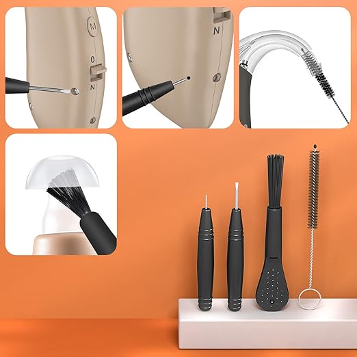 Hearing Aid Cleaning Kit with Cleaning Wipes - Hearing Aid Cleaning Tools Including Brush & Wax Loop & Magnet & Microfiber Cloth, Hear Clear Wax Guards, Hearing Aid Supplies