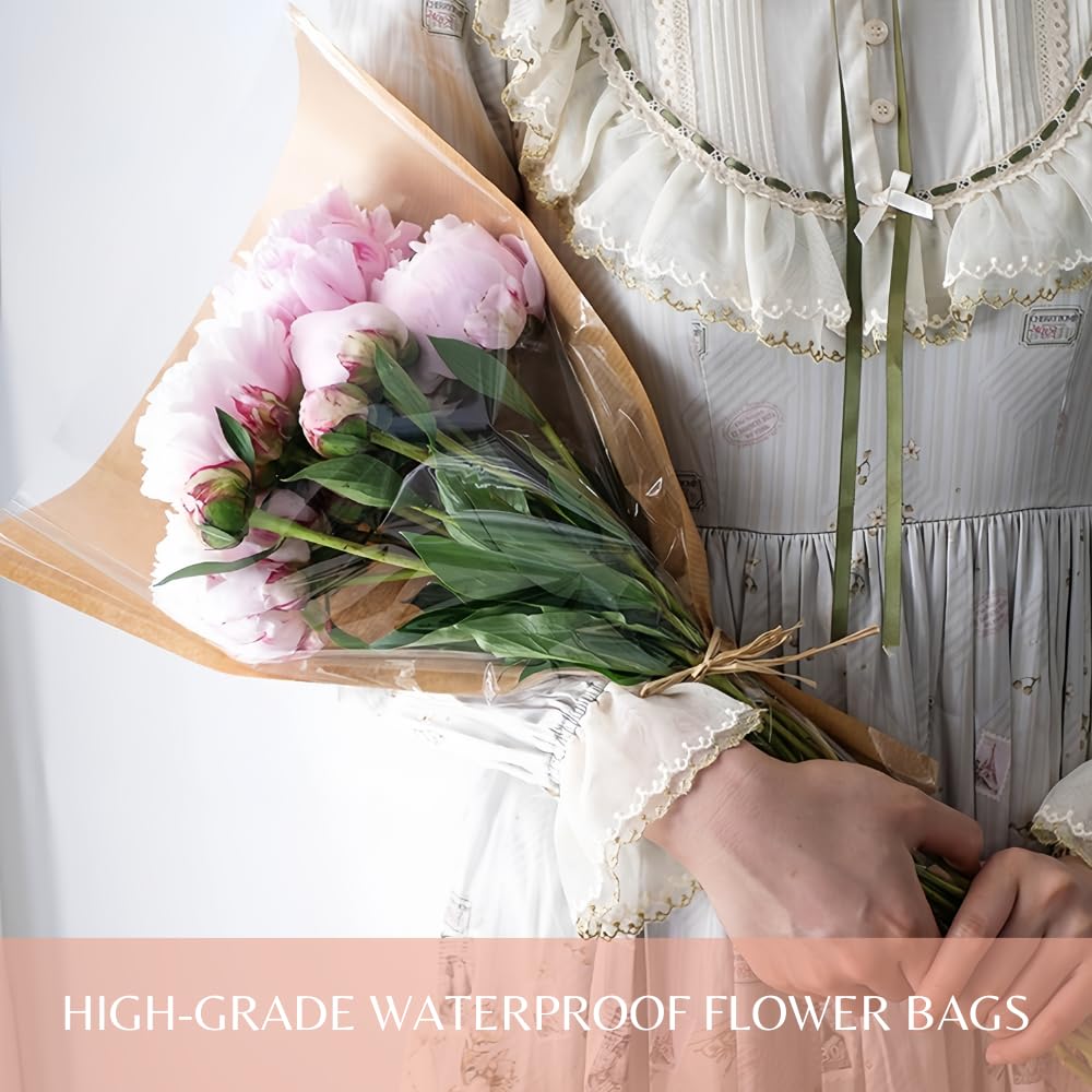 BBJ WRAPS Flower Bouquet Sleeve Clear Cellophane Plastic Packaging Bags-50 Counts