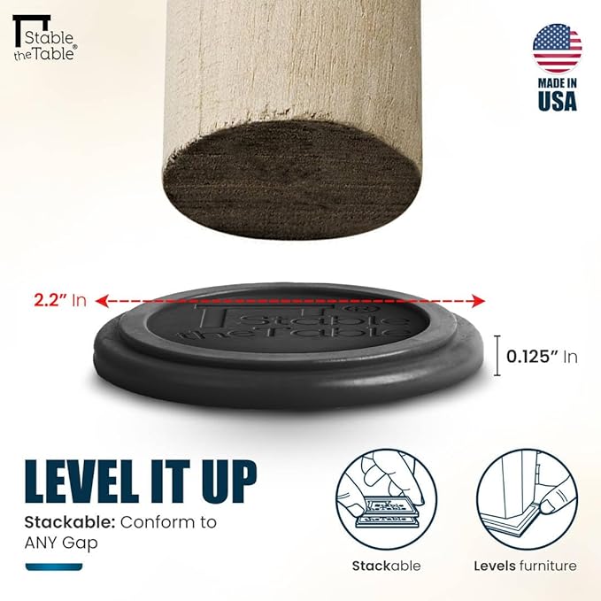 Stable The Table-12 Pack-Black Square, Furniture Leveler & Riser, Anti-Slip Sofa Gripper for Hardwood Floors, Floor Protector, Stacking Furniture Pad, Bed, Desk, Couch & Table Stabilizer, Made in USA