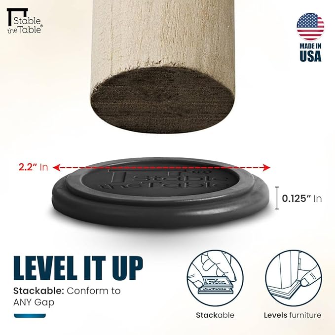 Stable The Table-12 Pack-Black Round, Furniture Leveler & Riser, Anti-Slip Sofa Gripper for Hardwood Floors, Floor Protector, Stacking Furniture Pad, Bed, Desk, Couch & Table Stabilizer, Made in USA