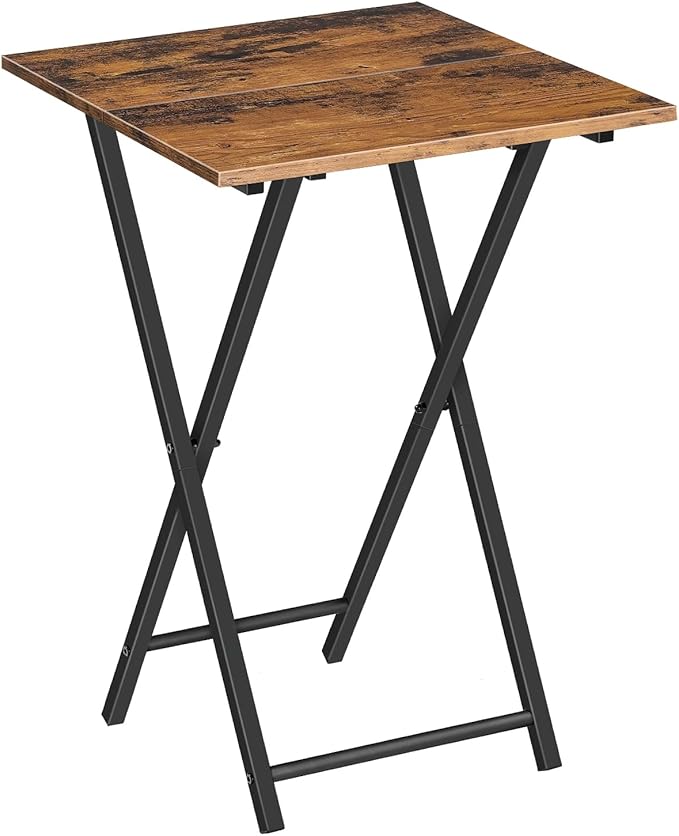 HOOBRO Folding TV Tray Table, Wooden TV Tray, Portable Sofa Side Table, Industrial Snack Table End Table for Small Spaces,...