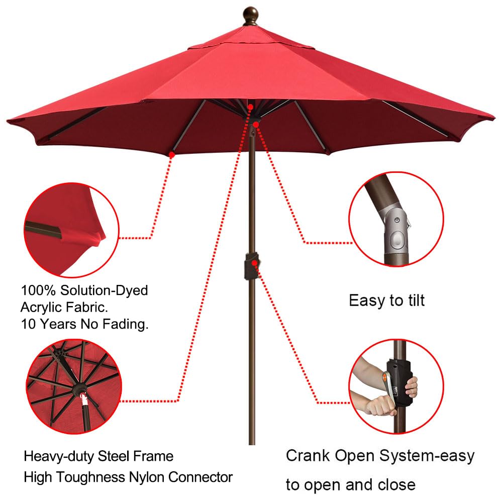 EliteShade USA 10-Year-Non-Fading 9Ft Market Umbrella Patio Umbrella Outdoor Table Umbrella with Ventilation,Logo Red
