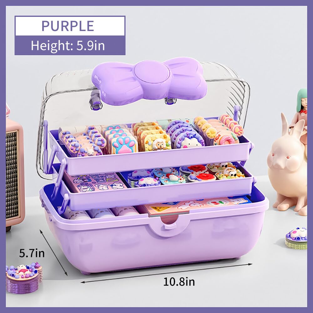 UEncounter 3-Layer Kids Hair Accessories Organizer with Bowknot Lock Cute Jewelry Box Headband Hair Tie Clip Organizer Box for Little Girls - Purple