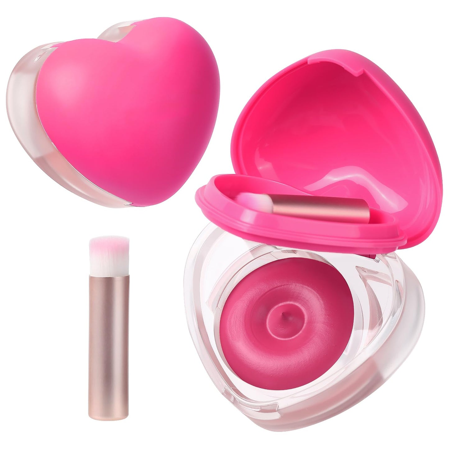 Heart-Shaped Cream Blush for Cheeks & Lips - 2-in-1 Tinted Lip and Cheek Balm Kit with Mini Brush - Blendable Dewy Blusher Face