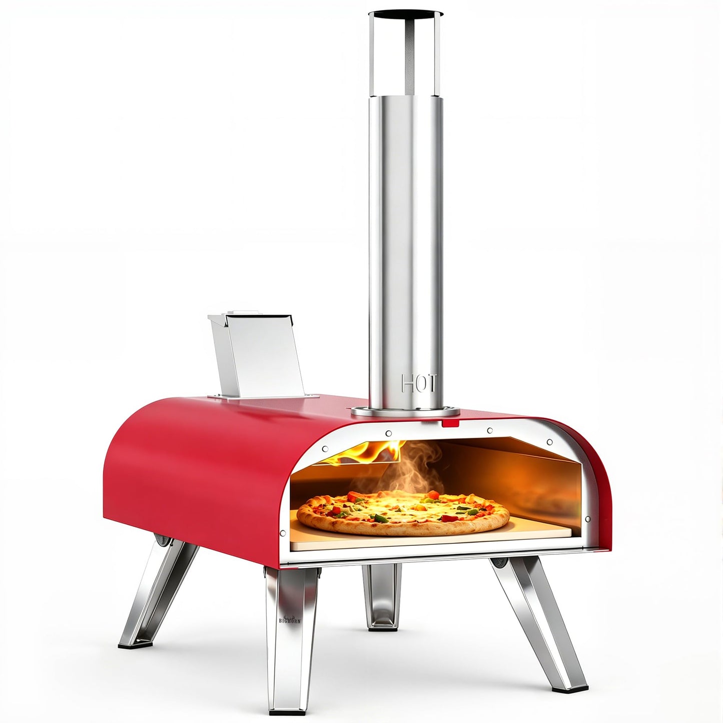 BIG HORN 12" Multi-Fuel Outdoor Pizza Oven – 3-in-1 Wood-Fired, Gas & Electric Compatible (Burners Sold Separately), Pellet Pizza Oven Portable Pizza Maker for Backyard, Camping & Tailgating, Red