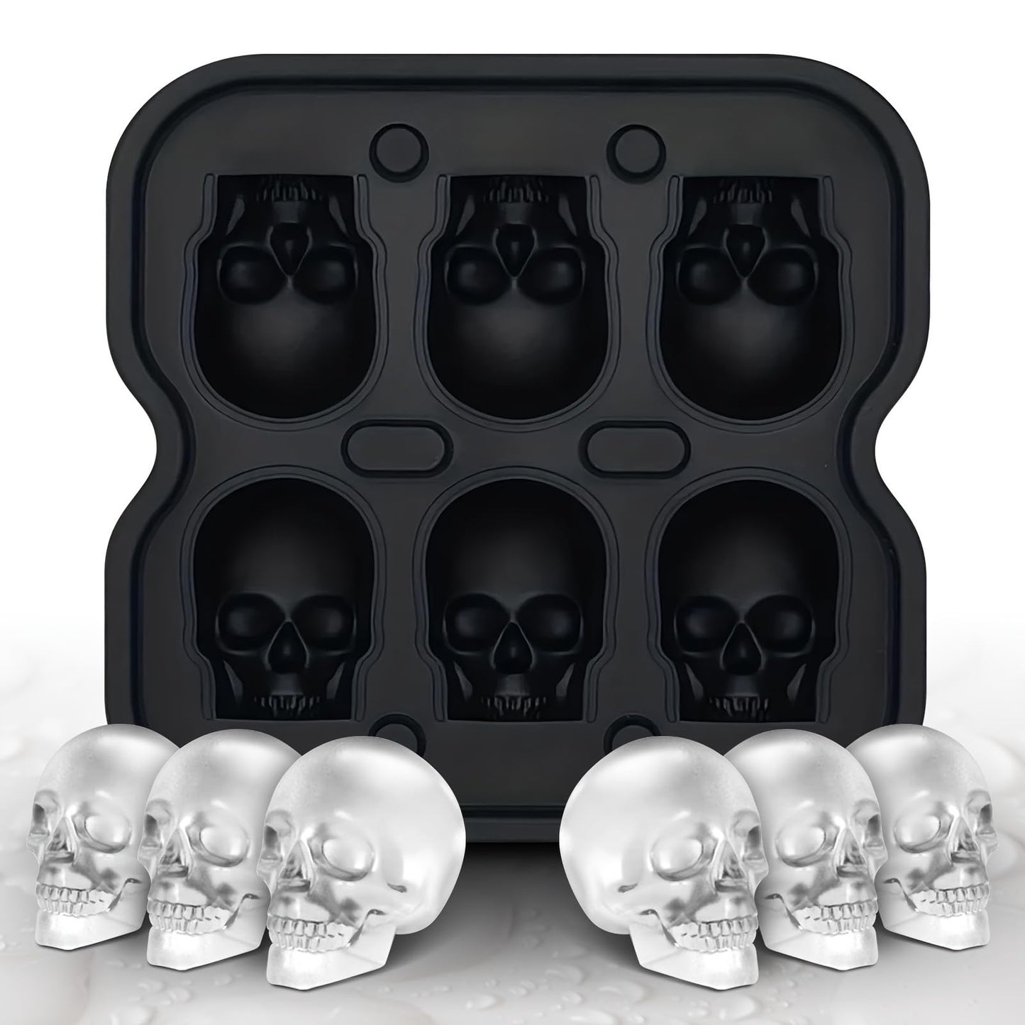 DakGagMah Skull Ice Cube Mold, 6-Cavity Silicone Ice Tray for Whiskey, Cocktails, and Beverages, Food-Grade Flexible Ice Maker for Halloween & Party Drinks, Easy Release & Dishwasher Safe