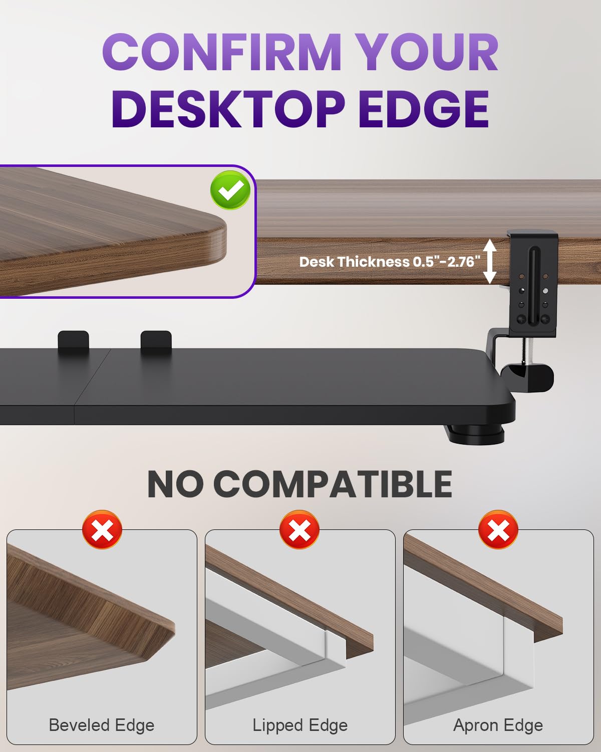Zontera Ergonomic Mouse & Keyboard Tray Under Desk, Pull Out with Adjustable C-clamp, 20 x 11.8 Inch Slide Out Computer Keyboard Drawer Mouse Tray for Typing, Black