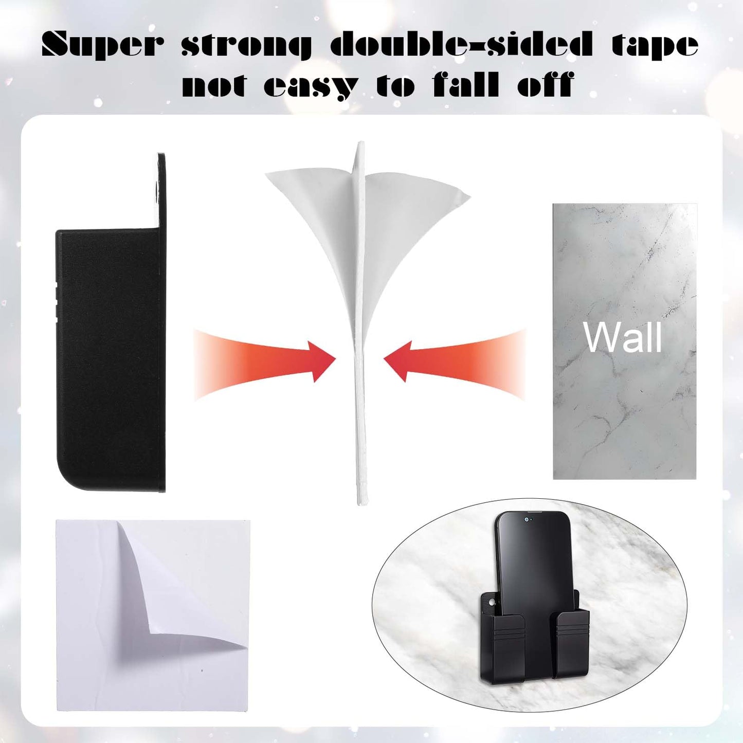 4 Pack Wall Mounted Phone Holder, Phone Stand Self Adhesive With Charging Hole, Compatible With All Smartphone Phone Cradle Beds