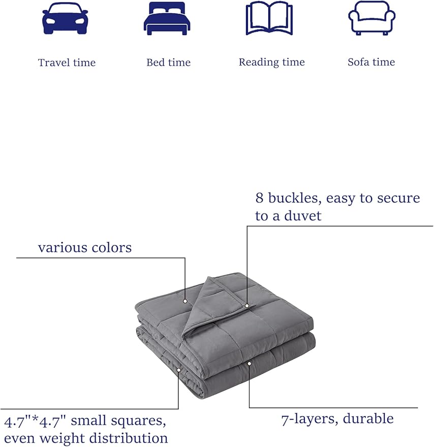 BB BLINBLIN Adult Weighted Blanket Heavy Blanket, Calm and Sleep, Premium Soft and Comfortable Material and Glass Beads (Dark Grey, 60''x80'' 15lbs), Suit for Adult(~140lb) Use on Queen/King Bed