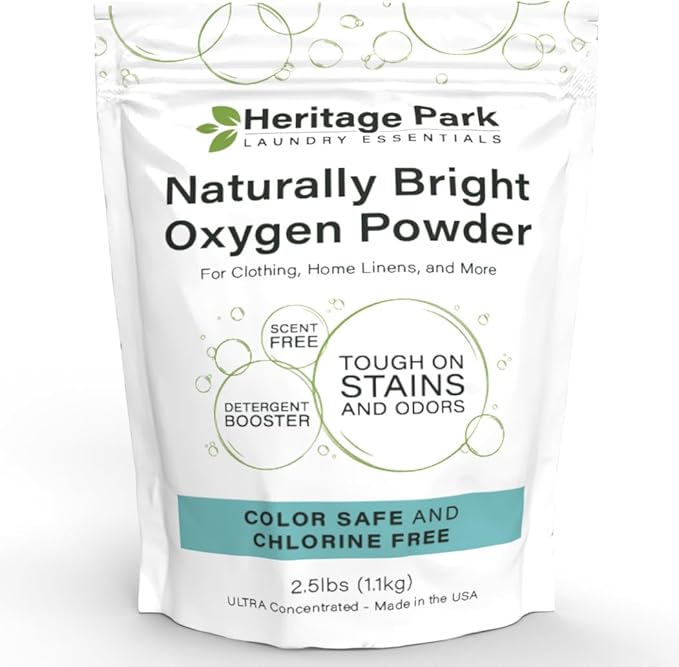 Heritage Park Naturally Bright Oxygen Powder - Laundry Detergent Booster, Color-Safe, Chlorine-Free, Bleach-Free - Unscented, Ultra Concentrated (2.5 LBS)