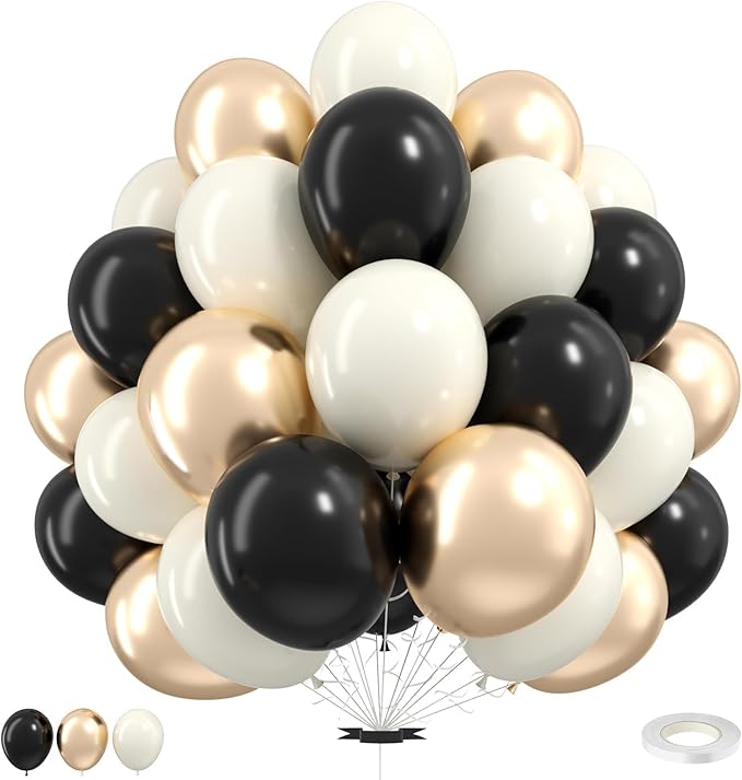 White Sand Black Balloons Set,12Inch Black Cream White Balloons for Wedding Bridal Shower Bachelorette Anniversary Birthda...
