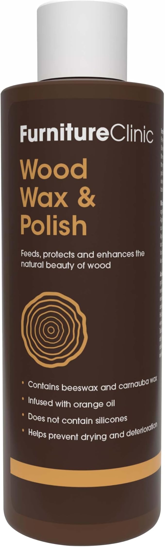 Furniture Clinic Wood Wax & Polish | Clean, Nourish & Protect All Wooden Furniture & Kitchen Cabinets from Dryness & Scratches | Orange Oil & Beeswax | Use on Treated & Untreated Wood (8.5oz / 250ml)