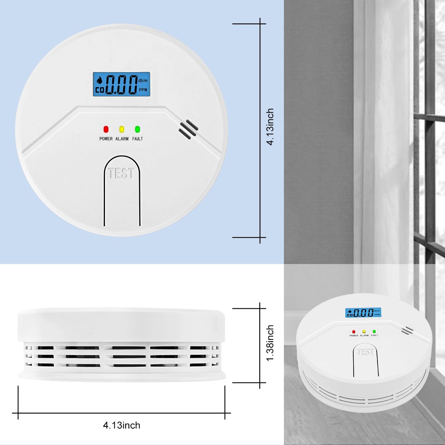 Smoke and Carbon Monoxide Detector, 2 in 1,Smoke detectors,Carbon Monoxide Detector,Easy Install,3 * 1.5V AA Battery