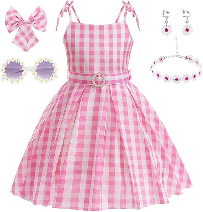 Btonai Pink Costume for Girls Cowgirl Costume Dress Kids Disco Outfits Movie Dress up Halloween Party Cosplay 4-13Y