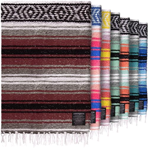 Mexican Blanket (Authentic Handmade Falsa) - Durable, Lightweight Baja Indian Blanket for Yoga, Beach, Camping, Picnic, Ca...
