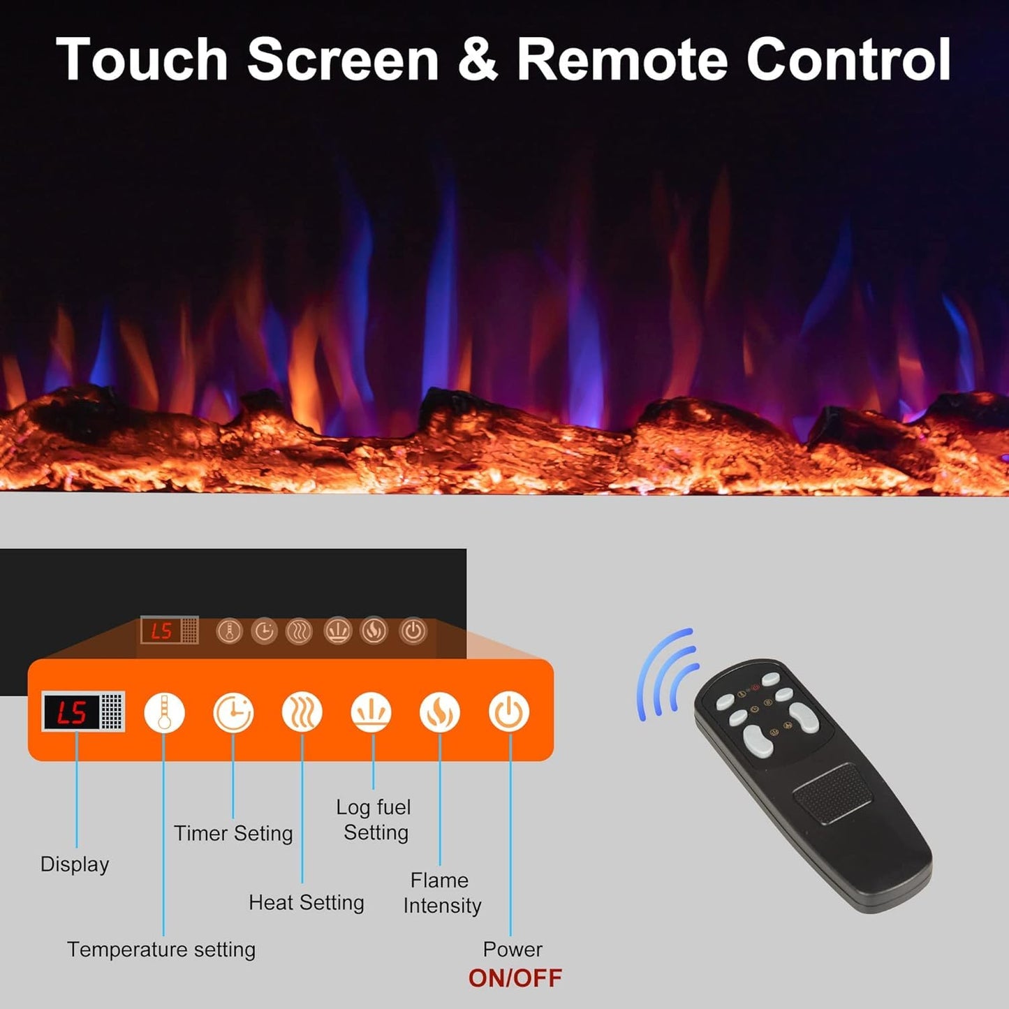 45'' Electric Fireplace Inserts, Recessed & Wall Mount Electric Heater and Linear Fireplace with Remote Control, Adjustable Flame Color, Temperature, Hard Wired & Plug in