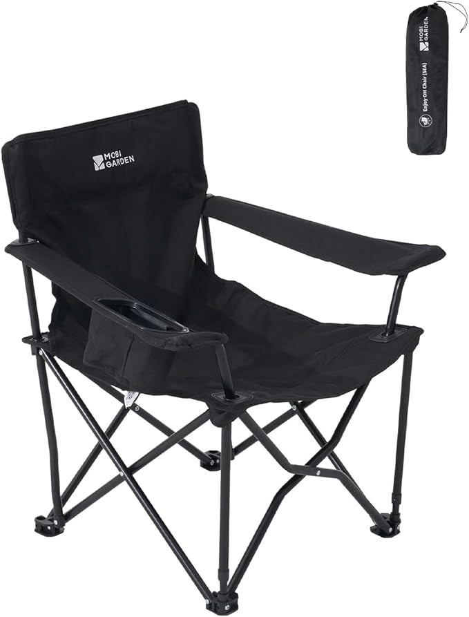 MOBI GARDEN Portable Camping Chair for Adults, Cushion Seat & Back Quad Chair with 2 Cup Holder and Mesh Back Pocket, Carr...