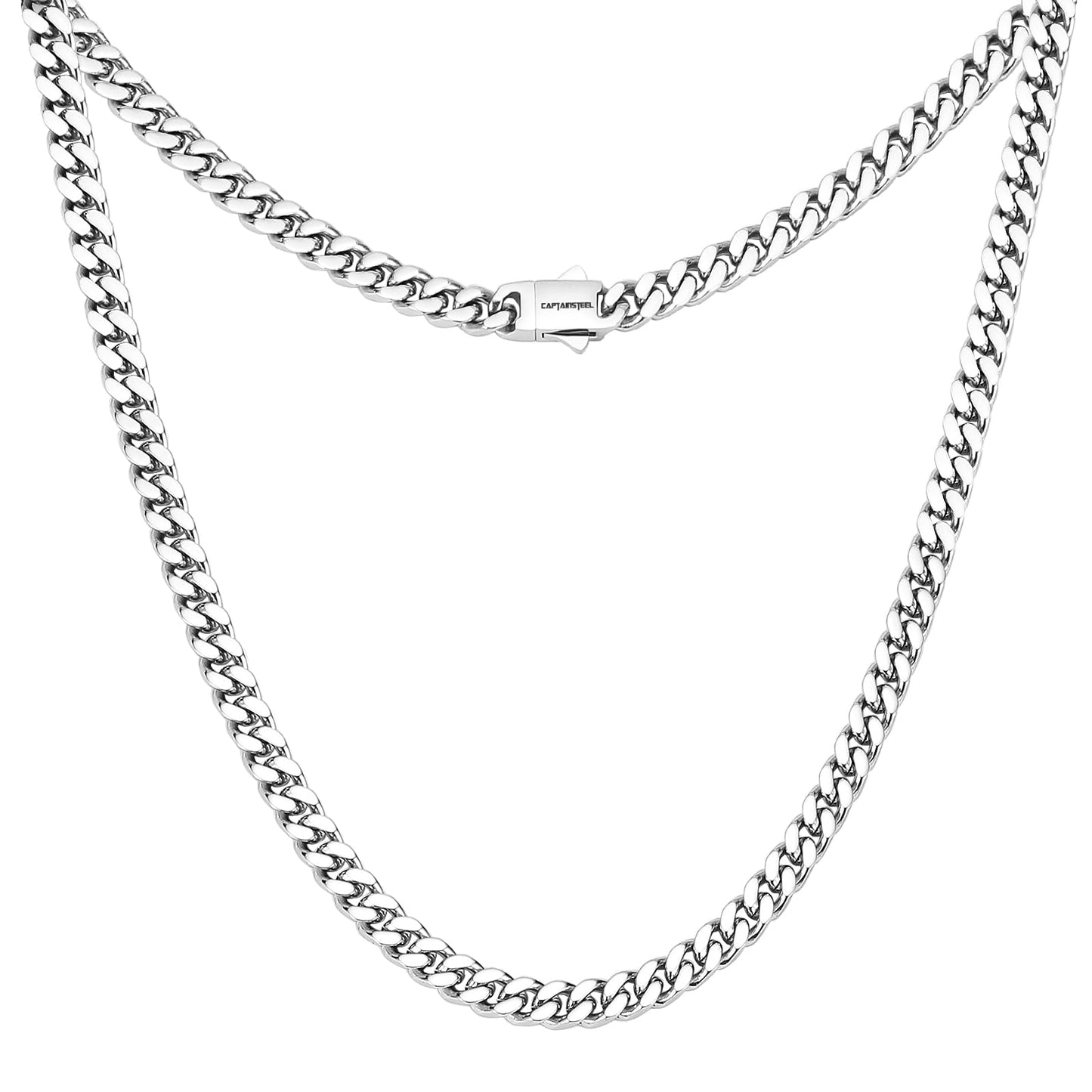 CaptianSteel Miami Cuban Chain Necklace for Men/Women,316L Stainless Steel 5/9MM Width 18/20/22/24Length Fashion Snap Button Hip