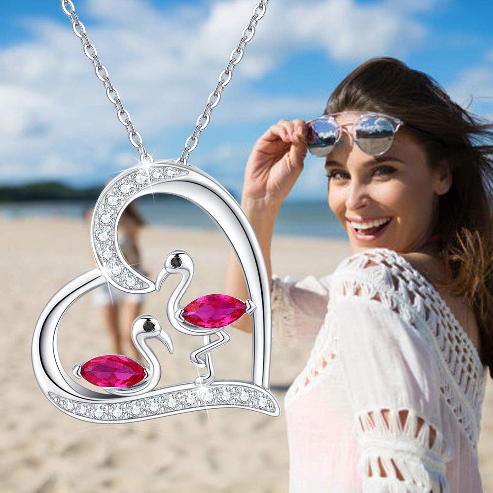 JUSTKIDSTOY Flamingo Gifts for Women 925 Sterling Silver Flamingo Necklace with Cubic Zirconia Pink Bird Jewelry Summer Birthday Gift for Girlfriend Daughter