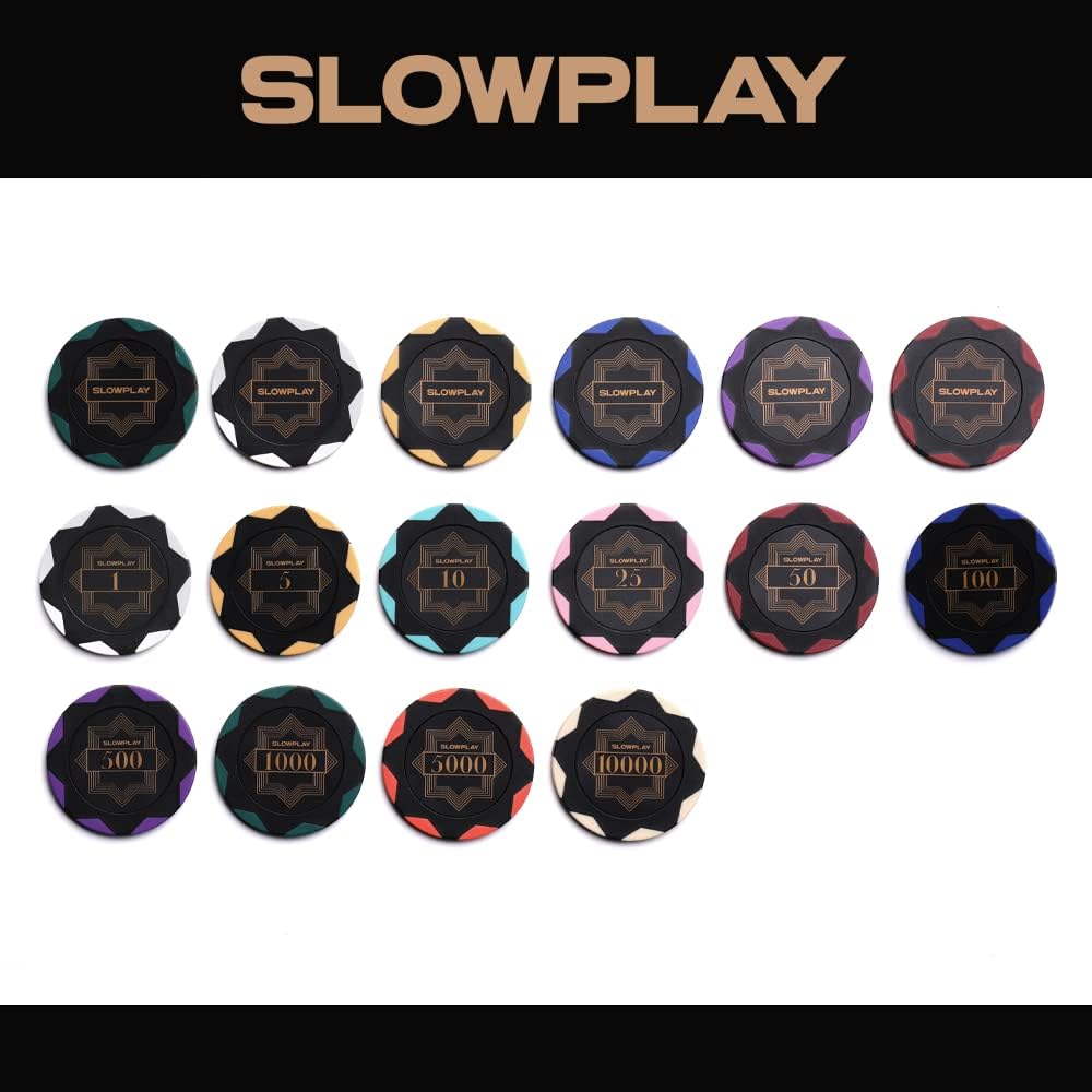 SLOWPLAY Nash Clay Poker Chips, 14 Grams Heavyweight Clay Composite, 40mm Large Chips in Bulk, Pack of 50 with Denomination of 1000