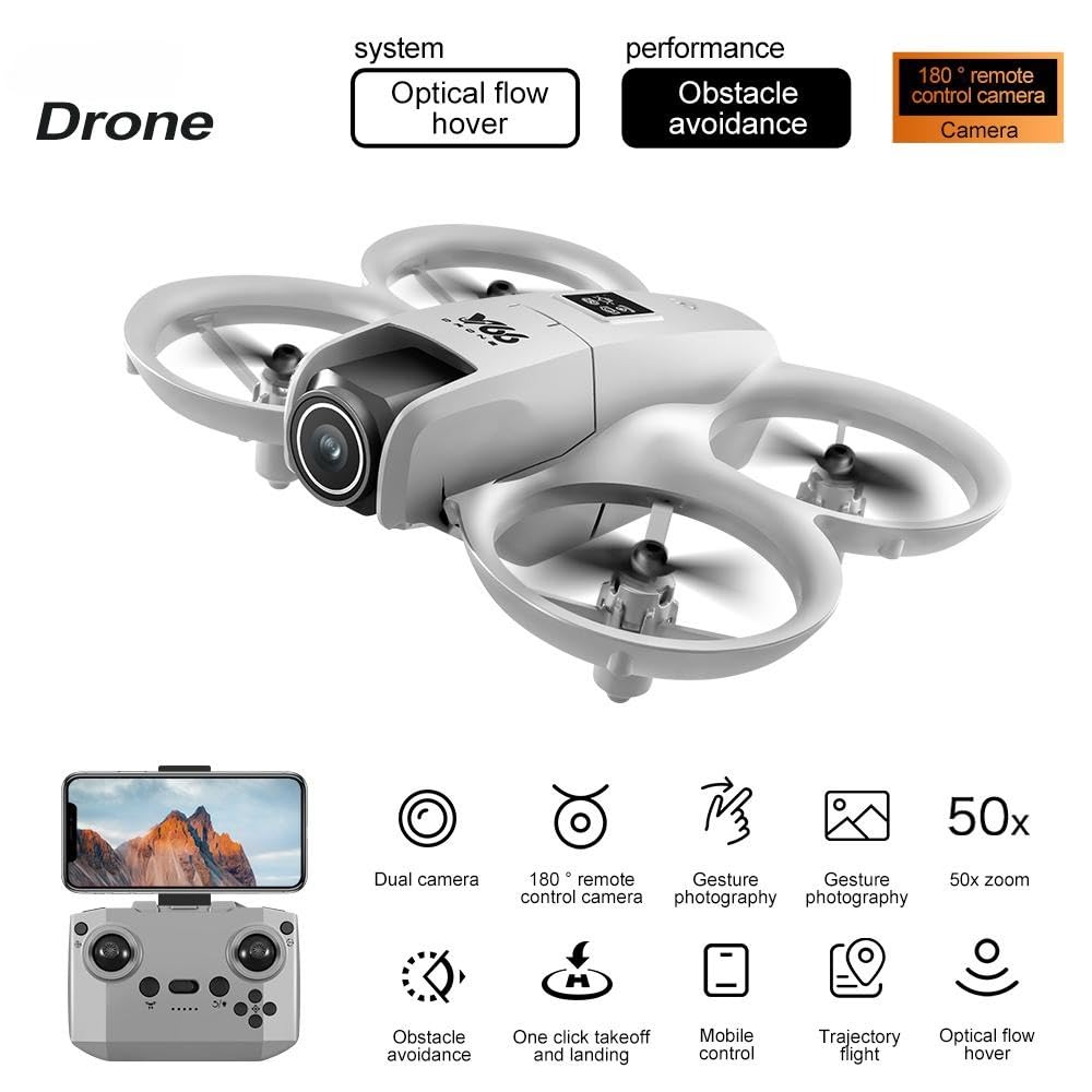 Mini Drone With 1080P Dual Cameras, RC Aircraft Helicopter, Electrically Adjustable 180 Degrees, LED Lights, Propeller Safety Protection, Intelligent Obstacle Avoidance, Headless Mode, One Click Takeoff, 360 Degree Rolling, Hovering, Remote Control Plane