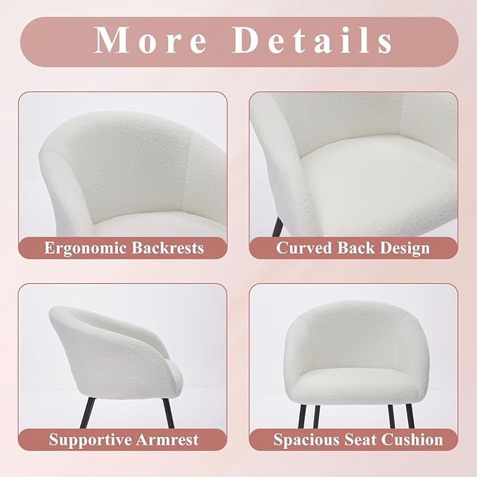 YDcosyfy Modern Small Accent Chair, Comfy Sherpa Makeup Vanity Chair with Metal Legs, Decorative Chair no Wheels for Living Room, Dressing Room, Bedroom, White