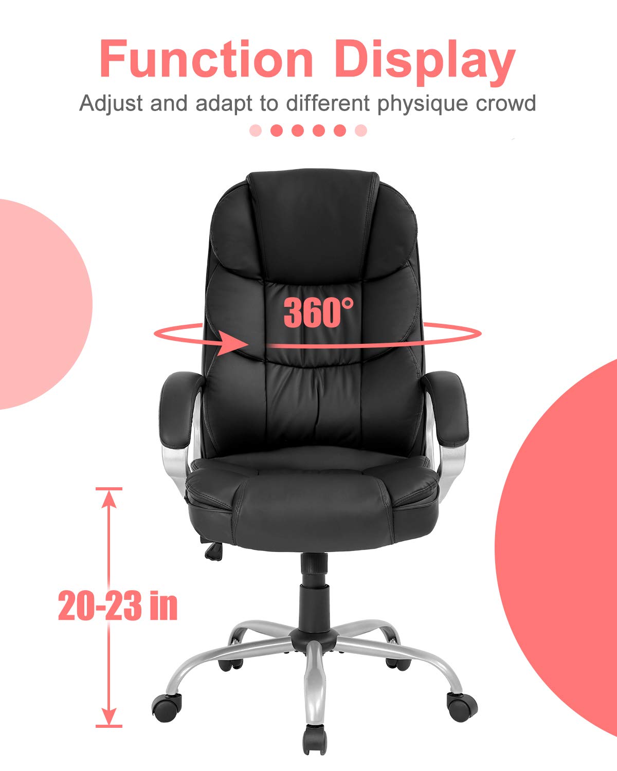 Ergonomic Office Chair,Computer Desk Chair High Back PU Leather Executive Rolling Task Adjustable Chair with Lumbar Support Headrest Armrest Swivel Chair, Black