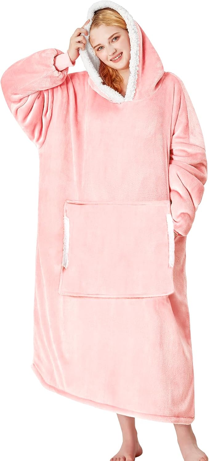 yescool Wearable Blanket Hoodie, Flannel Sherpa Fleece Blanket Sweatshirt for Adults Women Men,One Size Fits All