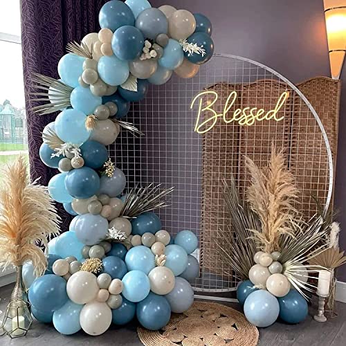 Dusty Blue Balloons Garland Kit, Fog Blue Royal Blue Pastel Blue Sand White Metallic Gold latex Balloons for Bridal Shower...