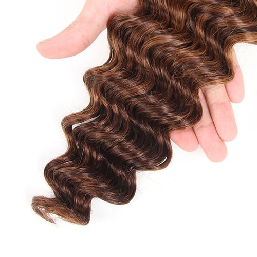 28 30 32 Inch Highlight Bundle Brown Deep Wave Human Hair Bundles Brazilian Unprocessed Virgin Hair 3 Bundles Two Tone #4 Brown Mixed With #30 Light Brown Bundle Hair Weave