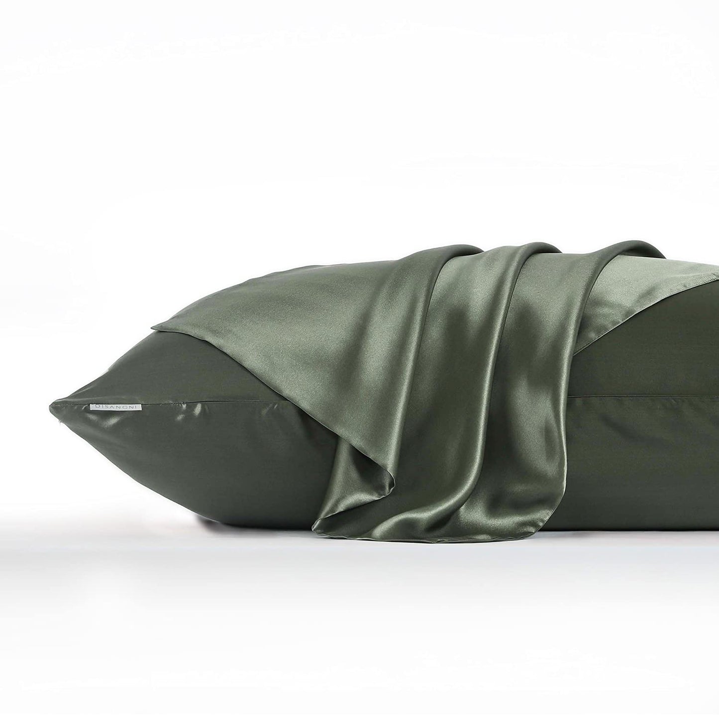 DISANGNI 100% Silk Pillow Cases 2 Packfor Hair and Skin,with Hidden Zipper 22 Momme Both Sides Pure Natural Mulberry Silk Real Silk Pillow Case (2 pc Standard Size 20"x26" Green)